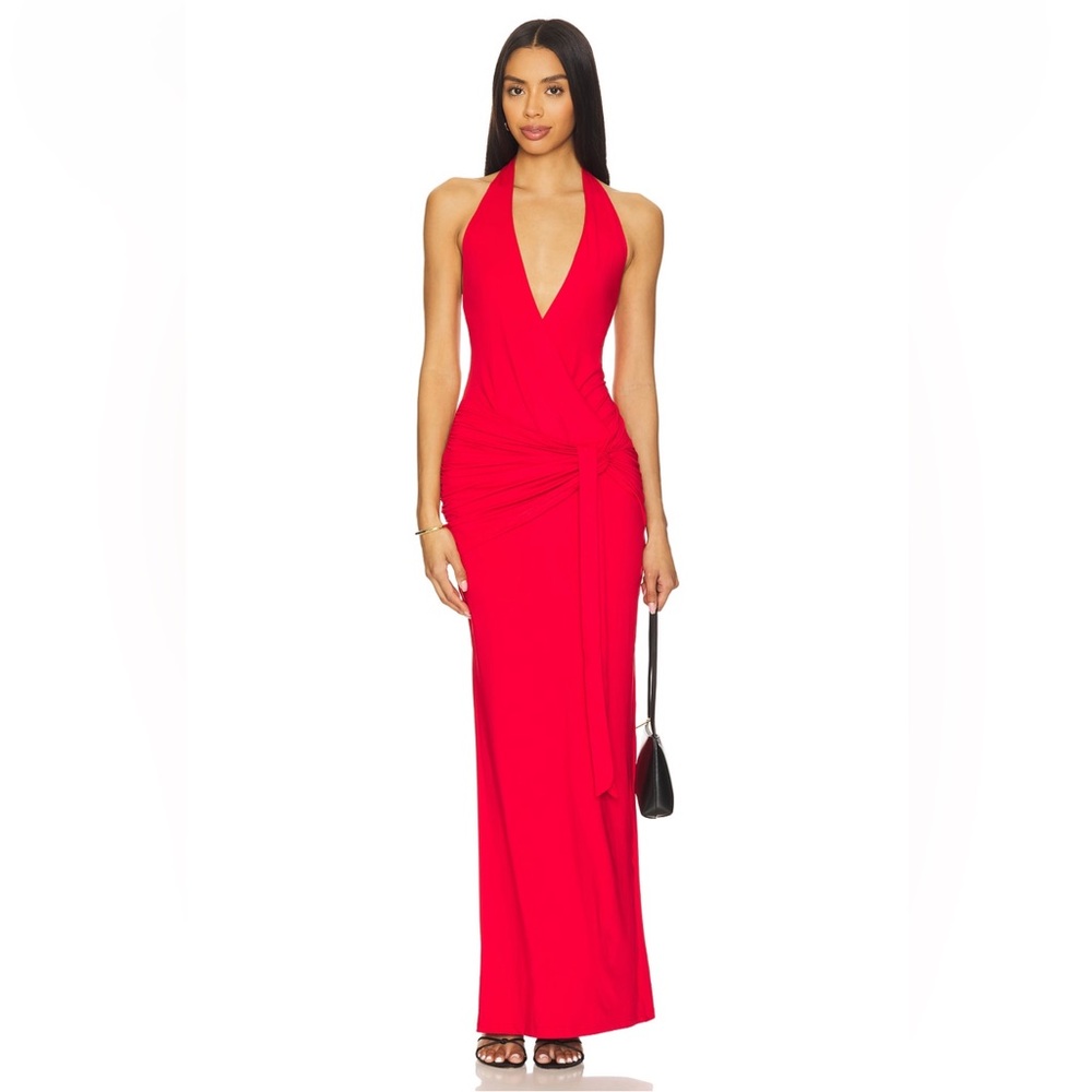 Chloe Halter Maxi Dress in Red superdown